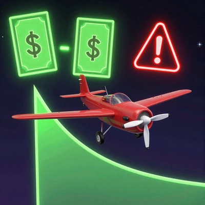Aviator Crash Spiel von Spribe mit rotem Flugzeug und Multiplikator-Kurve